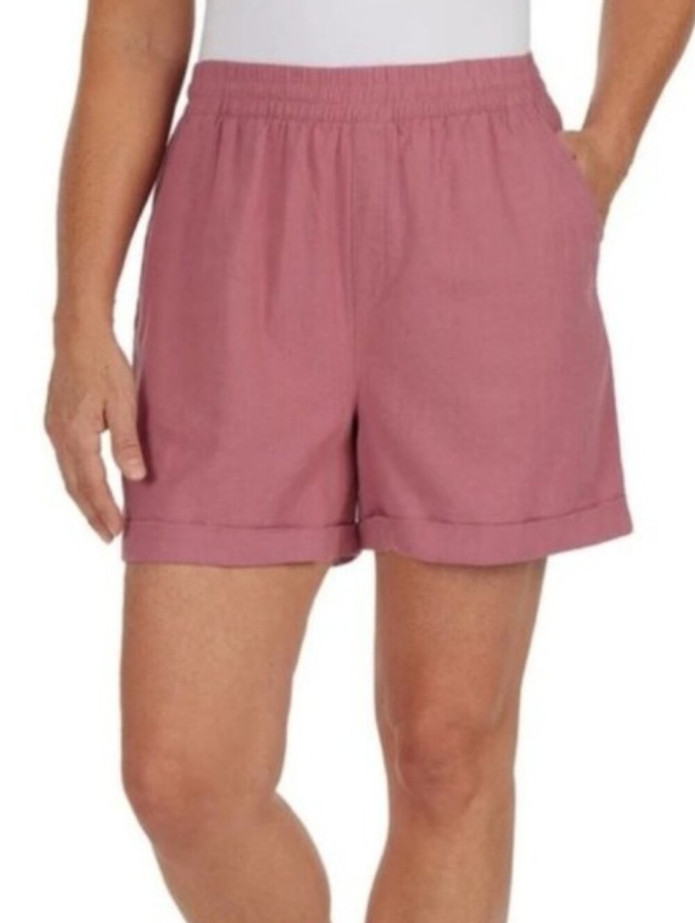 Frank And Oak Linen Blend Shorts Pink Cuffed Elastic Waist Relaxed Fits Medium